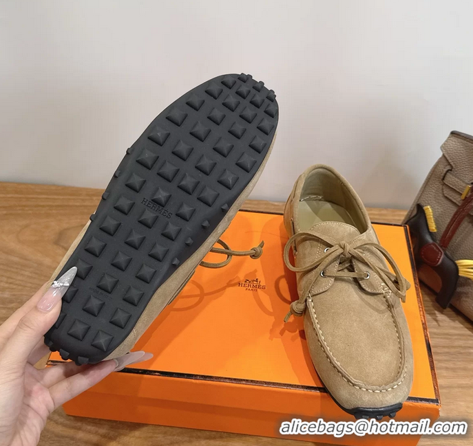Durable Hermes Member Loafers Beige Suede Calfskin Leather 6060201