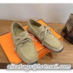 Trendy Design Hermes Member Loafers Beige Suede Calfskin Leather 6060201