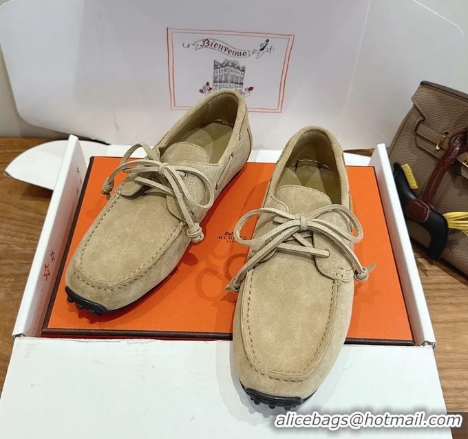 Trendy Design Hermes Member Loafers Beige Suede Calfskin Leather 6060201