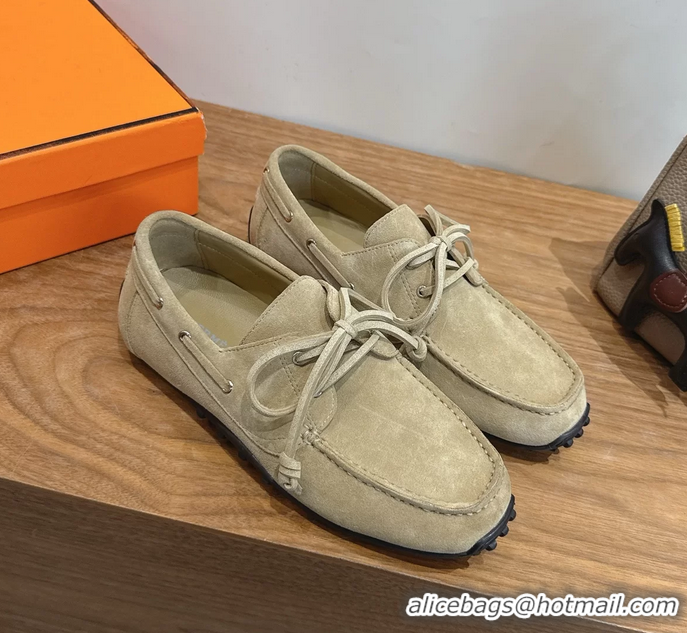 Trendy Design Hermes Member Loafers Beige Suede Calfskin Leather 6060201