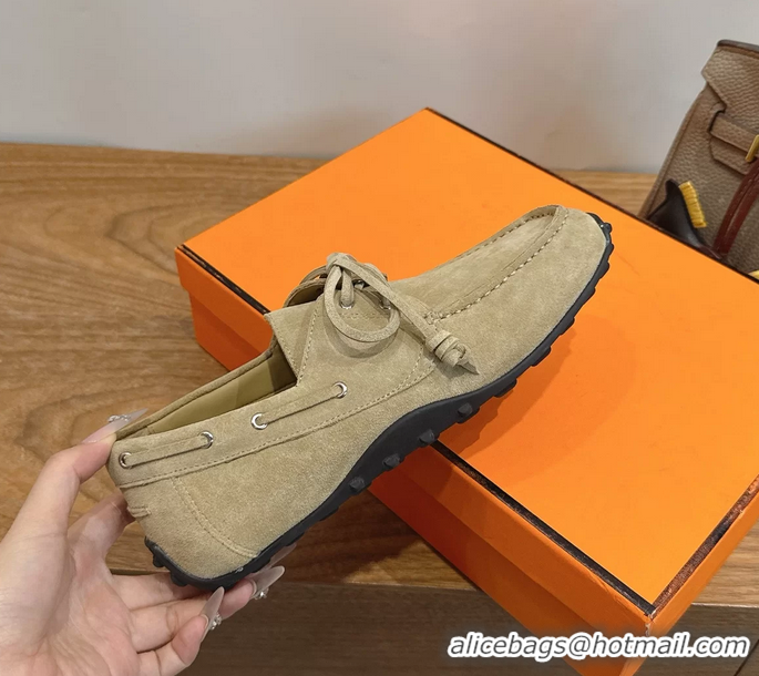 Trendy Design Hermes Member Loafers Beige Suede Calfskin Leather 6060201