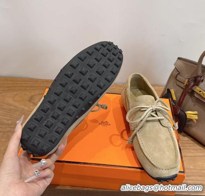 Trendy Design Hermes Member Loafers Beige Suede Calfskin Leather 6060201