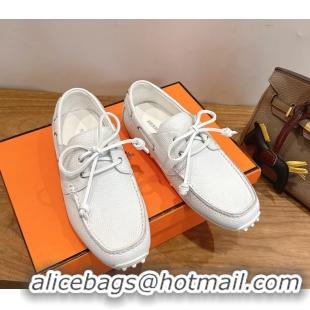 Buy Cheapest Hermes Member Loafers White Grained Calfskin Leather 6060201