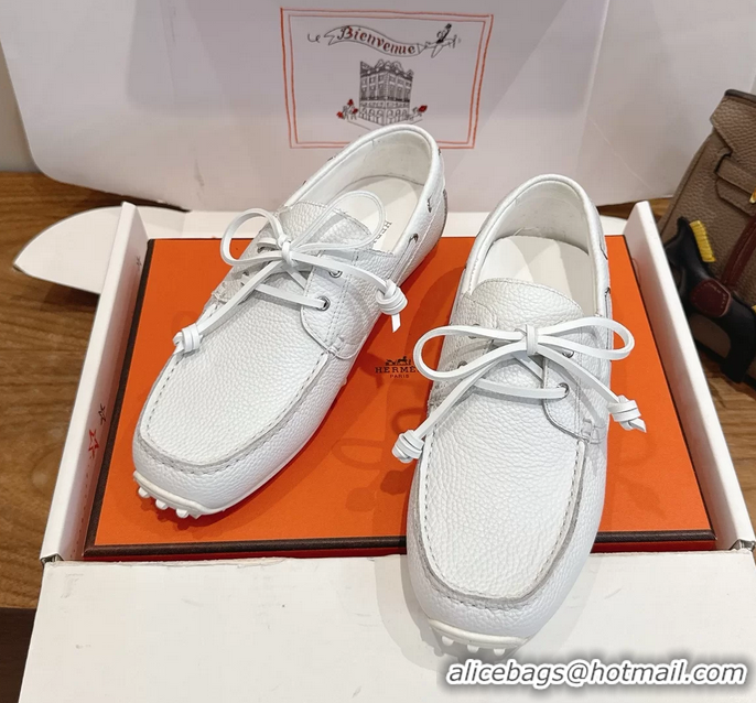 Buy Cheapest Hermes Member Loafers White Grained Calfskin Leather 6060201
