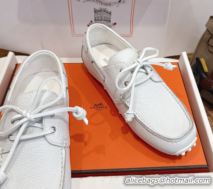 Buy Cheapest Hermes Member Loafers White Grained Calfskin Leather 6060201