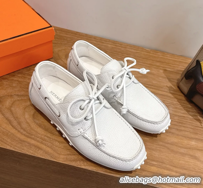 Buy Cheapest Hermes Member Loafers White Grained Calfskin Leather 6060201