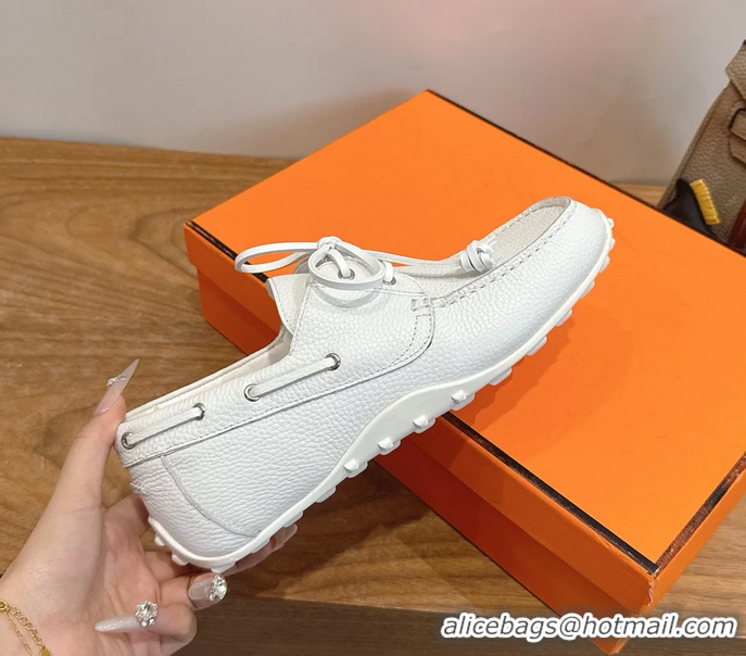 Buy Cheapest Hermes Member Loafers White Grained Calfskin Leather 6060201