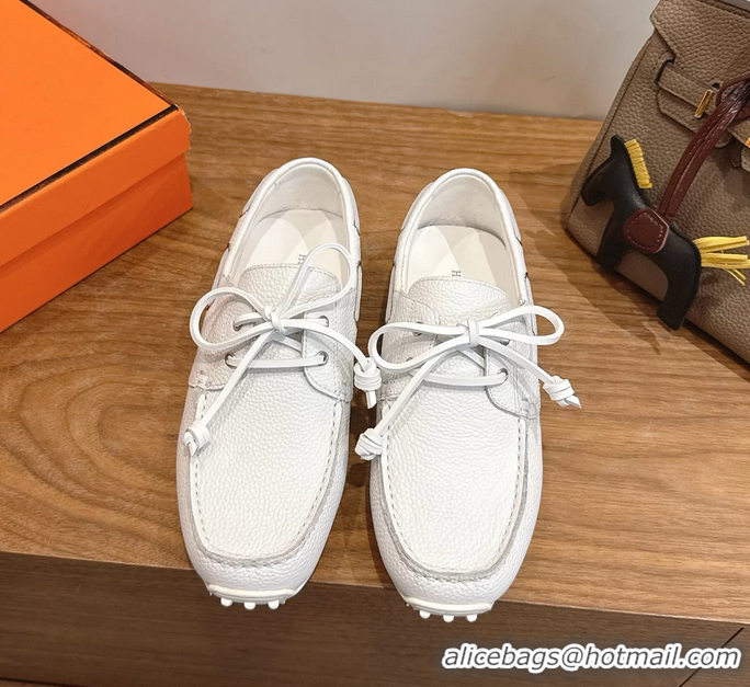 Buy Cheapest Hermes Member Loafers White Grained Calfskin Leather 6060201