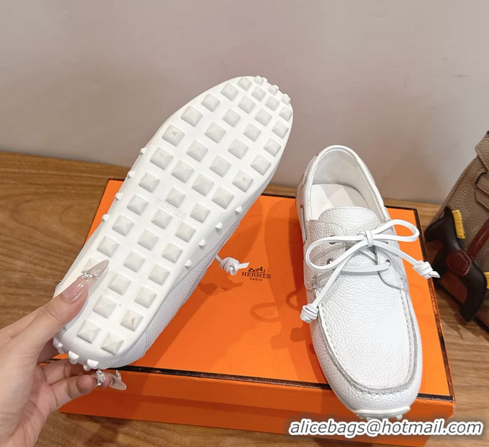 Buy Cheapest Hermes Member Loafers White Grained Calfskin Leather 6060201