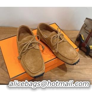Fashion Hermes Member Loafers Light Brown Suede Calfskin Leather 6060201