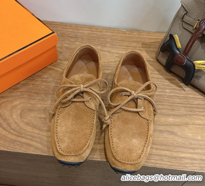 Fashion Hermes Member Loafers Light Brown Suede Calfskin Leather 6060201
