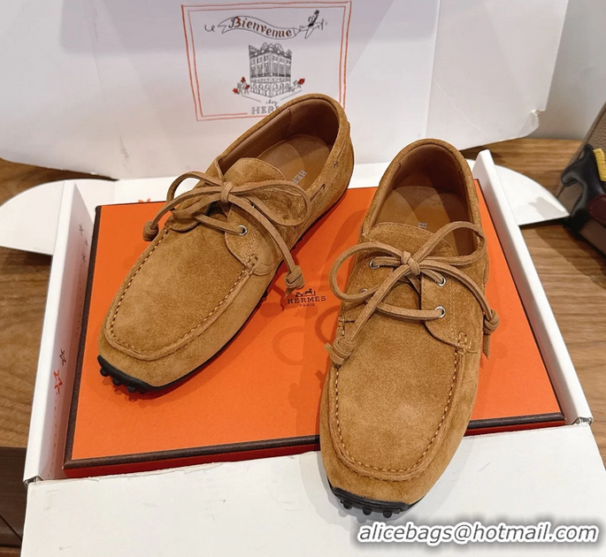 Fashion Hermes Member Loafers Light Brown Suede Calfskin Leather 6060201