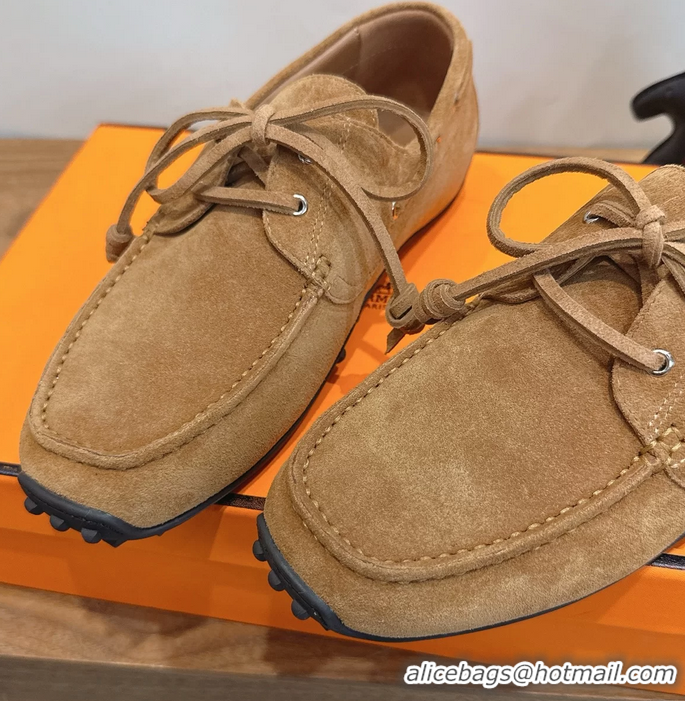 Fashion Hermes Member Loafers Light Brown Suede Calfskin Leather 6060201