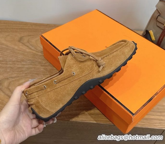 Fashion Hermes Member Loafers Light Brown Suede Calfskin Leather 6060201