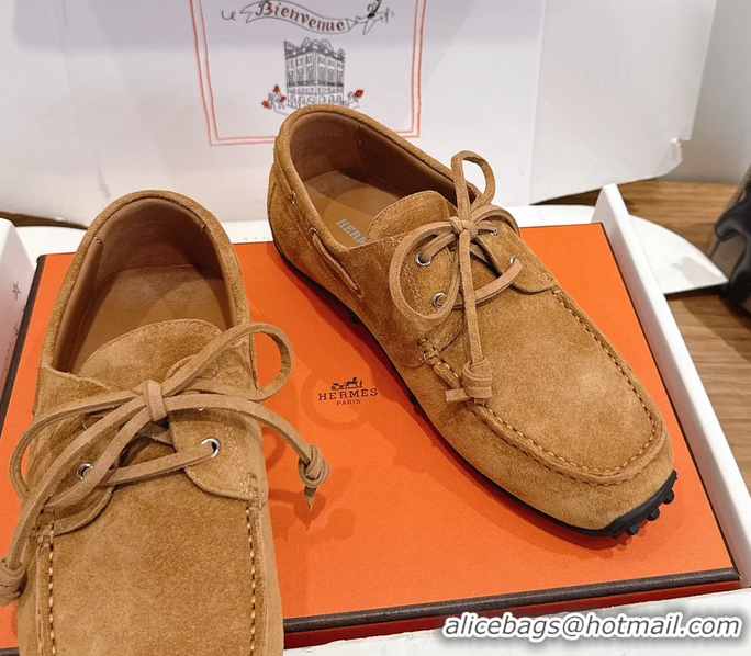 Fashion Hermes Member Loafers Light Brown Suede Calfskin Leather 6060201