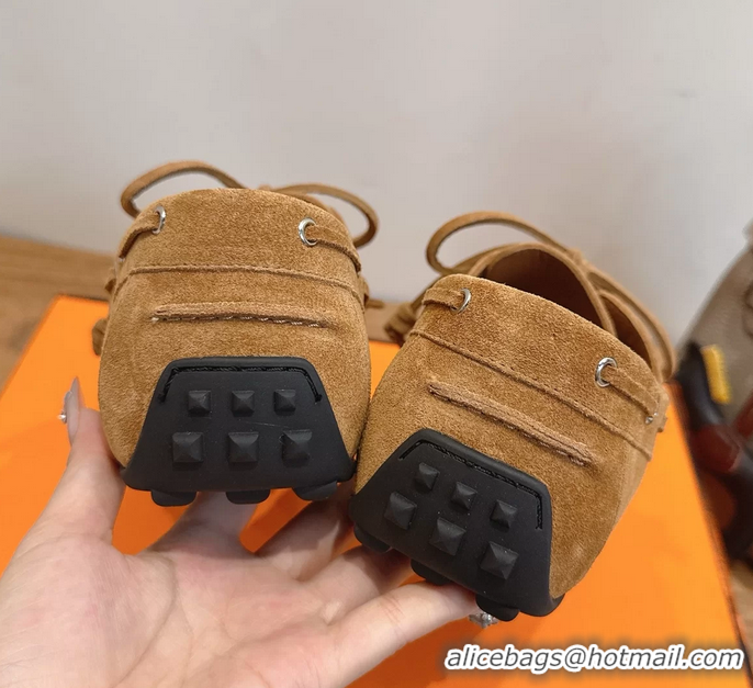 Fashion Hermes Member Loafers Light Brown Suede Calfskin Leather 6060201