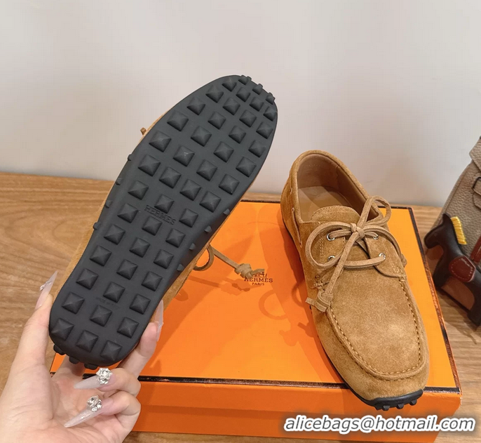 Fashion Hermes Member Loafers Light Brown Suede Calfskin Leather 6060201