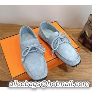 Best Hermes Member Loafers Light Blue Suede Calfskin Leather 6060201