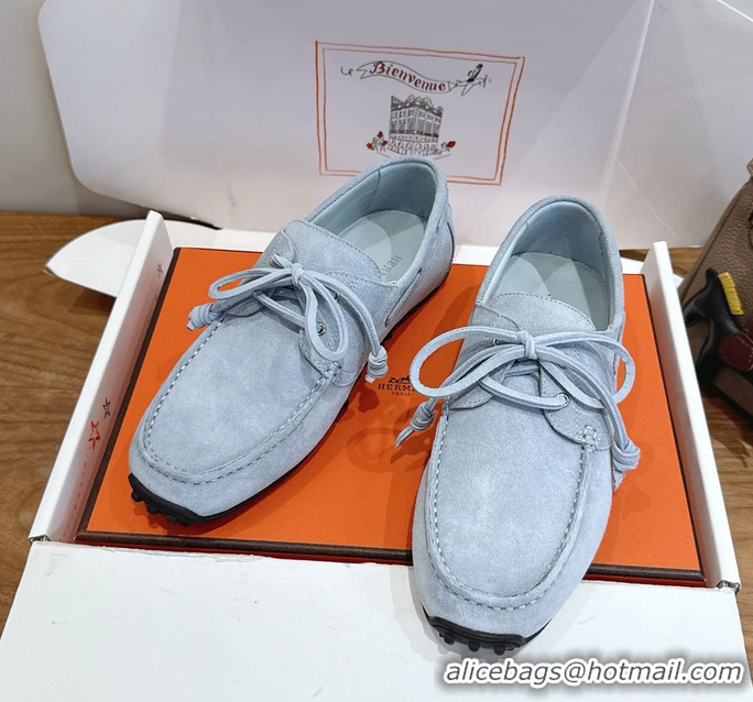 Best Hermes Member Loafers Light Blue Suede Calfskin Leather 6060201
