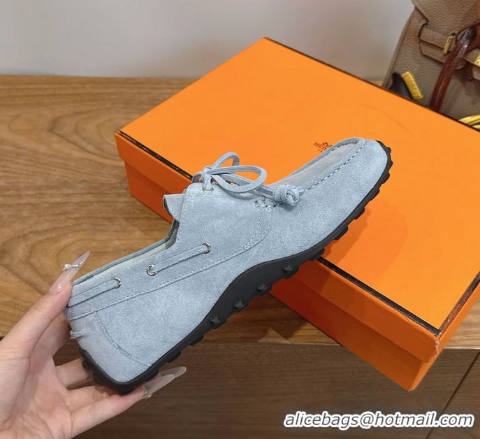 Best Hermes Member Loafers Light Blue Suede Calfskin Leather 6060201
