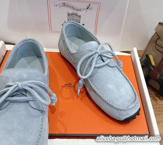 Best Hermes Member Loafers Light Blue Suede Calfskin Leather 6060201