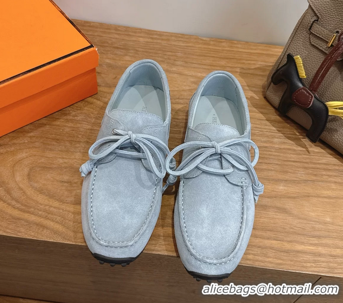 Best Hermes Member Loafers Light Blue Suede Calfskin Leather 6060201