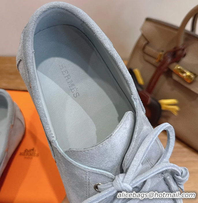 Best Hermes Member Loafers Light Blue Suede Calfskin Leather 6060201