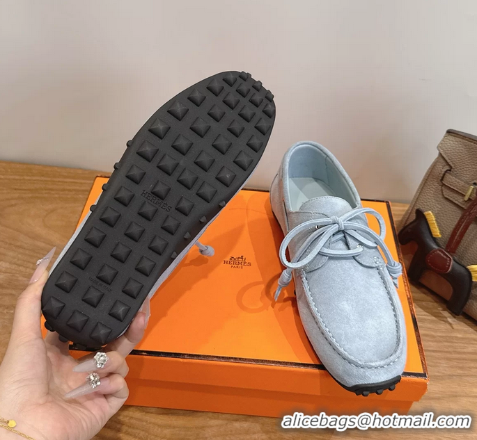 Best Hermes Member Loafers Light Blue Suede Calfskin Leather 6060201