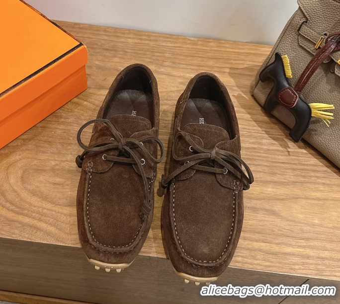 Buy Fashionable Hermes Member Loafers Brown Suede Calfskin Leather 6060201