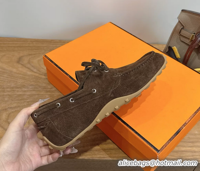 Buy Fashionable Hermes Member Loafers Brown Suede Calfskin Leather 6060201
