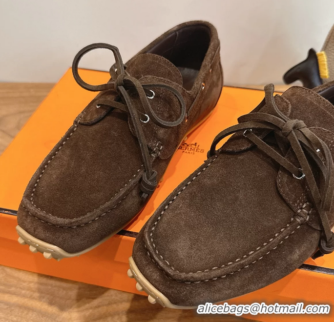 Buy Fashionable Hermes Member Loafers Brown Suede Calfskin Leather 6060201