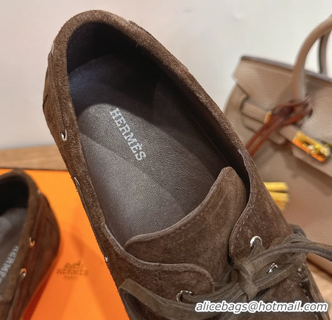Buy Fashionable Hermes Member Loafers Brown Suede Calfskin Leather 6060201