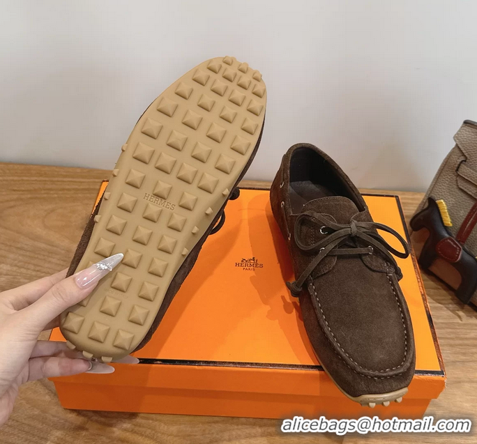 Buy Fashionable Hermes Member Loafers Brown Suede Calfskin Leather 6060201