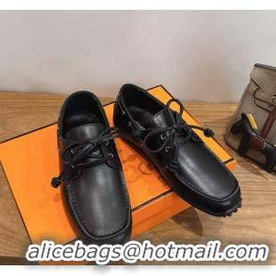 Shoulder Carry Hermes Member Loafers Black Smooth Calfskin Leather 6060201