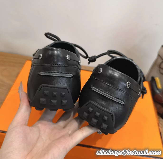 Shoulder Carry Hermes Member Loafers Black Smooth Calfskin Leather 6060201