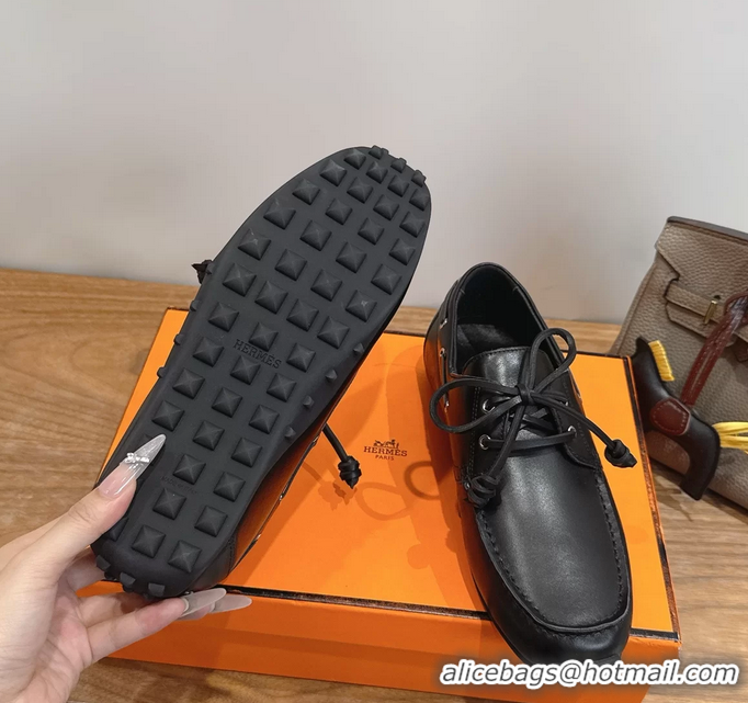 Shoulder Carry Hermes Member Loafers Black Smooth Calfskin Leather 6060201