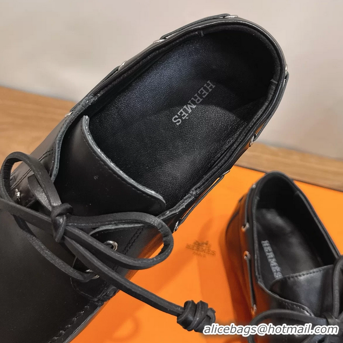 Shoulder Carry Hermes Member Loafers Black Smooth Calfskin Leather 6060201