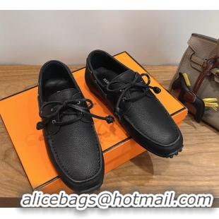 Fashion Hermes Member Loafers Black Grained Calfskin Leather 6060201