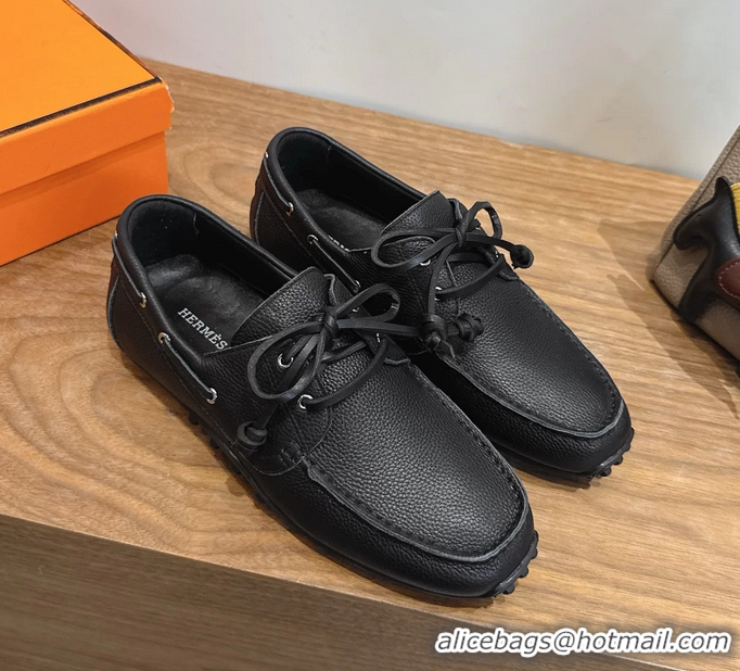 Fashion Hermes Member Loafers Black Grained Calfskin Leather 6060201