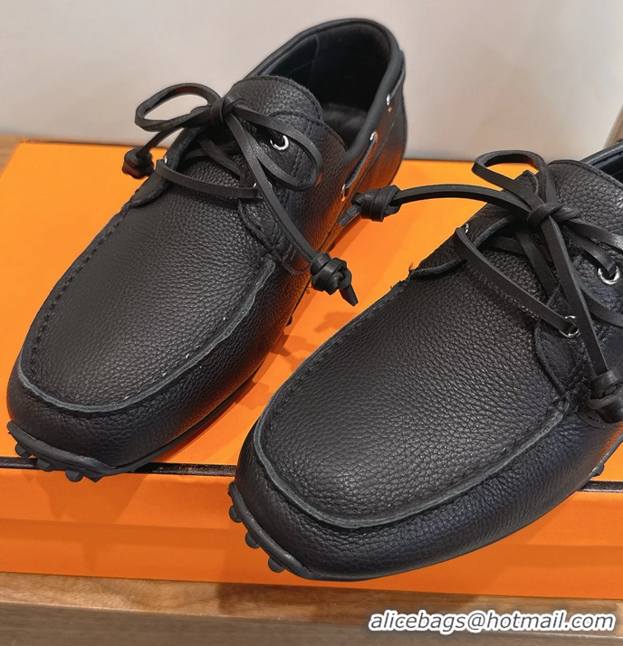 Fashion Hermes Member Loafers Black Grained Calfskin Leather 6060201