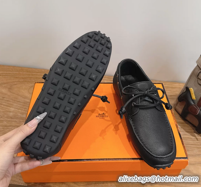 Fashion Hermes Member Loafers Black Grained Calfskin Leather 6060201