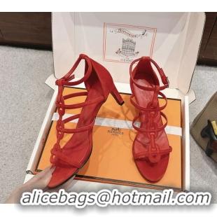 Low Price Hermes Magic High Heeled Sandals Red Suede Leather 70MM 6060202