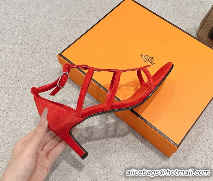 Low Price Hermes Magic High Heeled Sandals Red Suede Leather 70MM 6060202