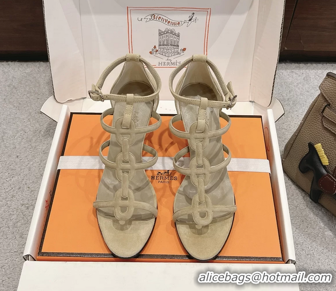 Comfortable Hermes Magic High Heeled Sandals Light Gray Suede Leather 70MM 6060202