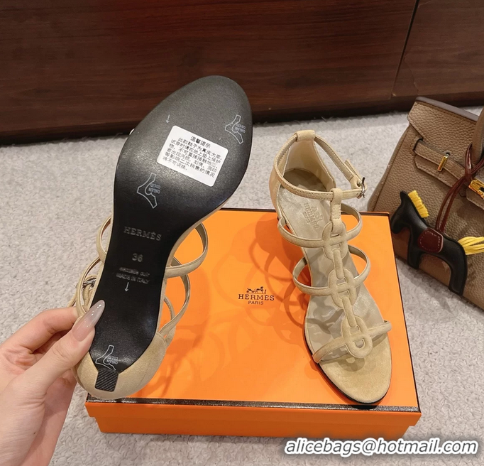 Comfortable Hermes Magic High Heeled Sandals Light Gray Suede Leather 70MM 6060202