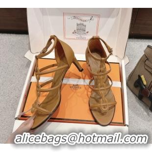 Discount Hermes Magic High Heeled Sandals Tan Calfskin Leather 70MM 6060301