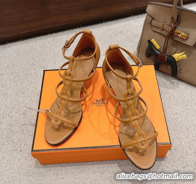 Discount Hermes Magic High Heeled Sandals Tan Calfskin Leather 70MM 6060301