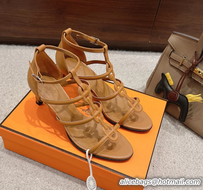 Discount Hermes Magic High Heeled Sandals Tan Calfskin Leather 70MM 6060301