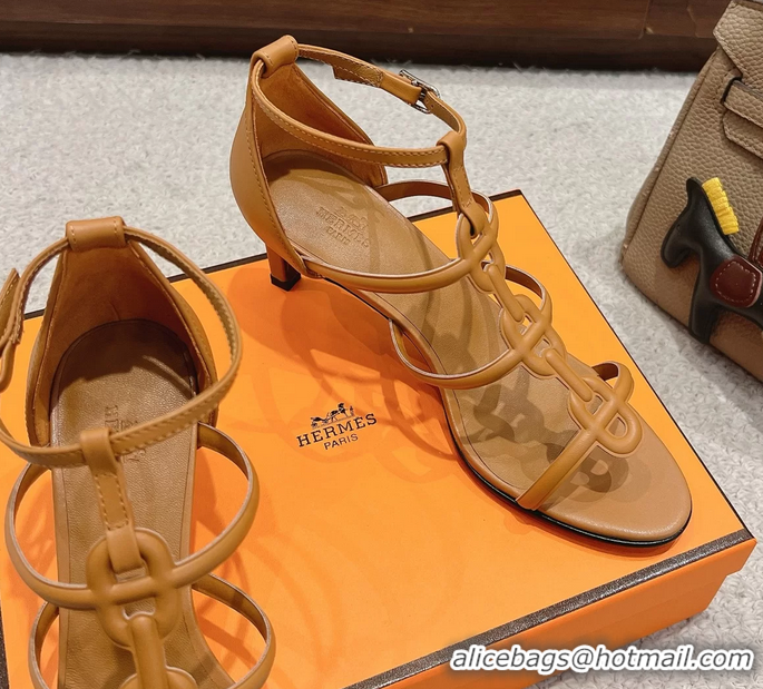 Discount Hermes Magic High Heeled Sandals Tan Calfskin Leather 70MM 6060301