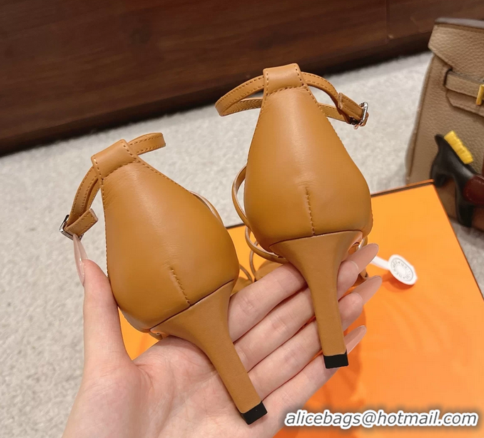 Discount Hermes Magic High Heeled Sandals Tan Calfskin Leather 70MM 6060301